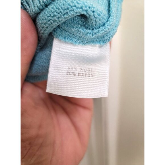 Vintage ST. JOHN SPORT Blue & Green Knit Hooded Cardigan Sweater With Pockets & - Picture 9 of 16